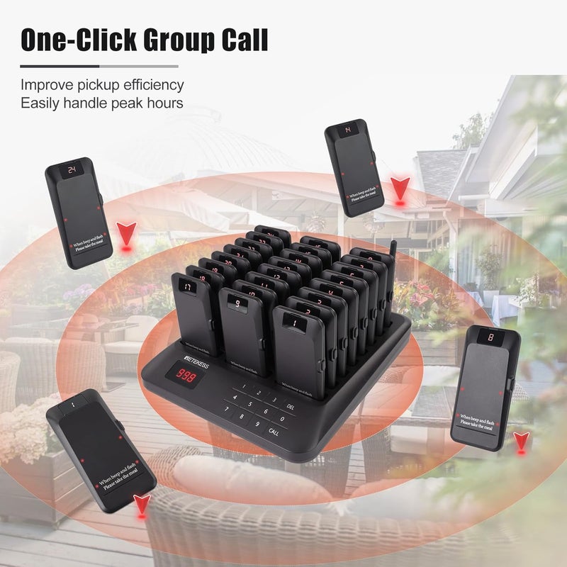 Retekess TD157P (TD157 2nd) Restaurant Pager System, Queue Waiting Buzzers, 800M/2624ft Long Range, Out of Range Alert, 24 Beepers for Food Court - Image 4